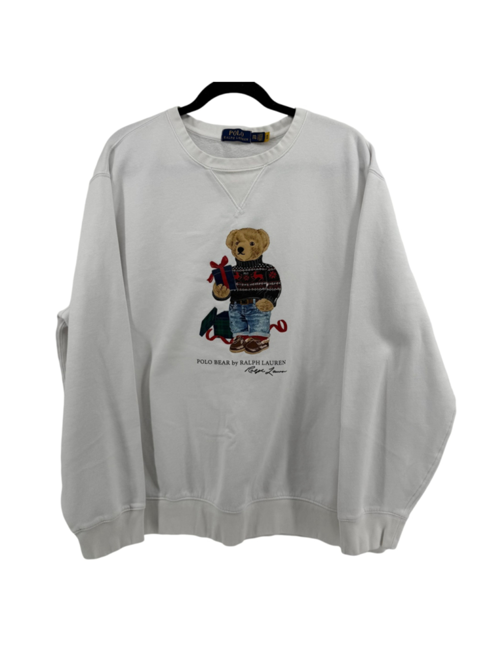 Polo Ralph Lauren Mens XXL White Christmas Gift Bear Fleece Sweater Festive - Picture 3 of 11